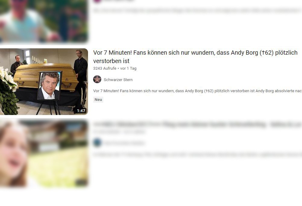 You Tube Video verkündet Tod von Andy Borg - Unfassabare Falschmeldung im Internet