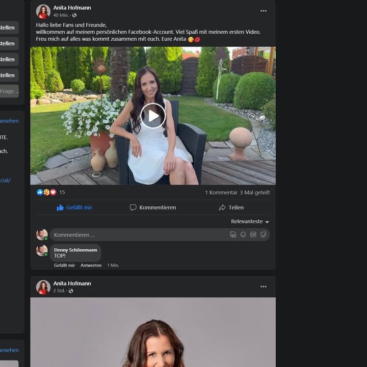 Anita Hofmann kündigt Solo Kanal auf Instagram und Facebook an.